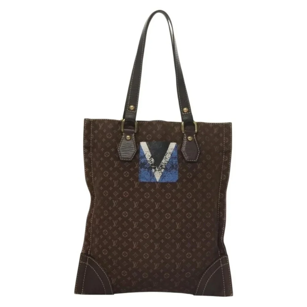 LOUIS VUITTON Monogram Mini Lin Tangier Tote Bag Brown Ebene M40023 Auth ep9437